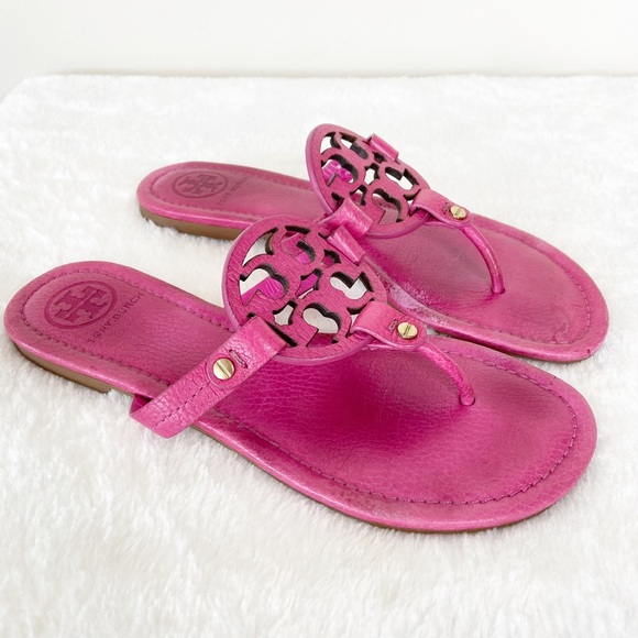Tory Burch Miller Pink Logo Thong Sandals Size 8M - Picture 2 of 8